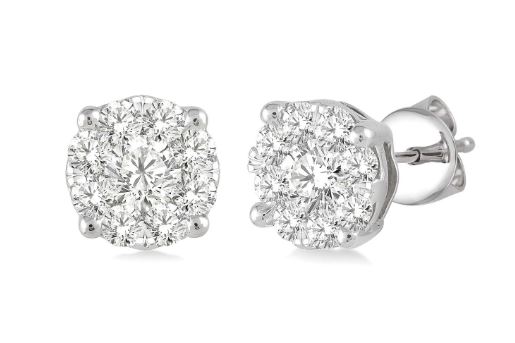 Love Rocks Collection - Round Cut Multi-Diamond Earrings in 14K White Gold